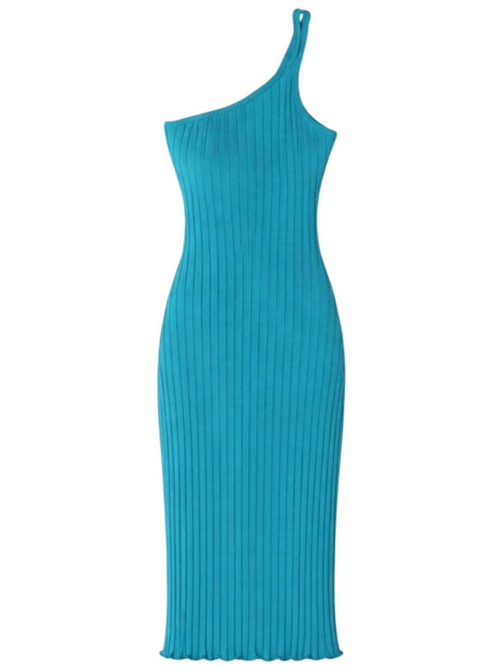 Simon Miller Oline Dress Pool Teal Ribbed One Shoulder Maxi Size S - Picture 2 of 6